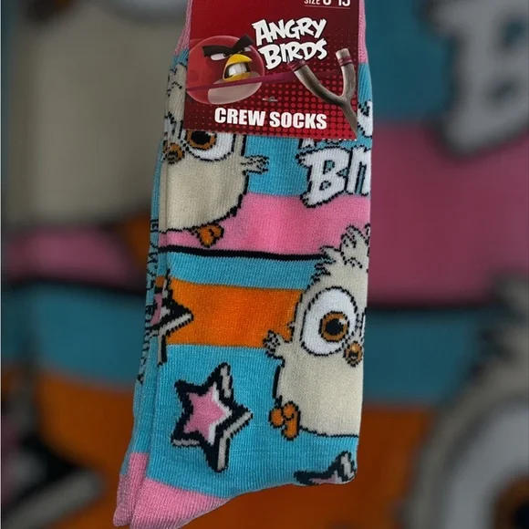 Angry Birds Novelty Crew Socks - Pink, Blue, Orange - Picture 1 of 2